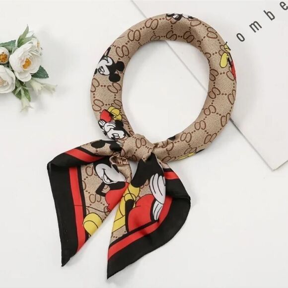 Val Boutique Accessories - Vintage Style Mickey Mouse Print Scarf Lightweight Fashion Square Scarf
